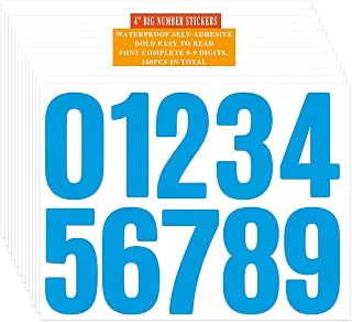 Large 4-inch 16 sets/160PCS mailbox number sticker waterproof vinyl large sticker self-adhesive door number, used to mark car, home, residential trash cans, email, address numbers (Blue)