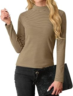 PrinStory Women's Sweatshirts Long Sleeve Pullover Women's Stretch Turtleneck T Shirt Slim Fit Tops Autumn Winter Casual Tunic Tops