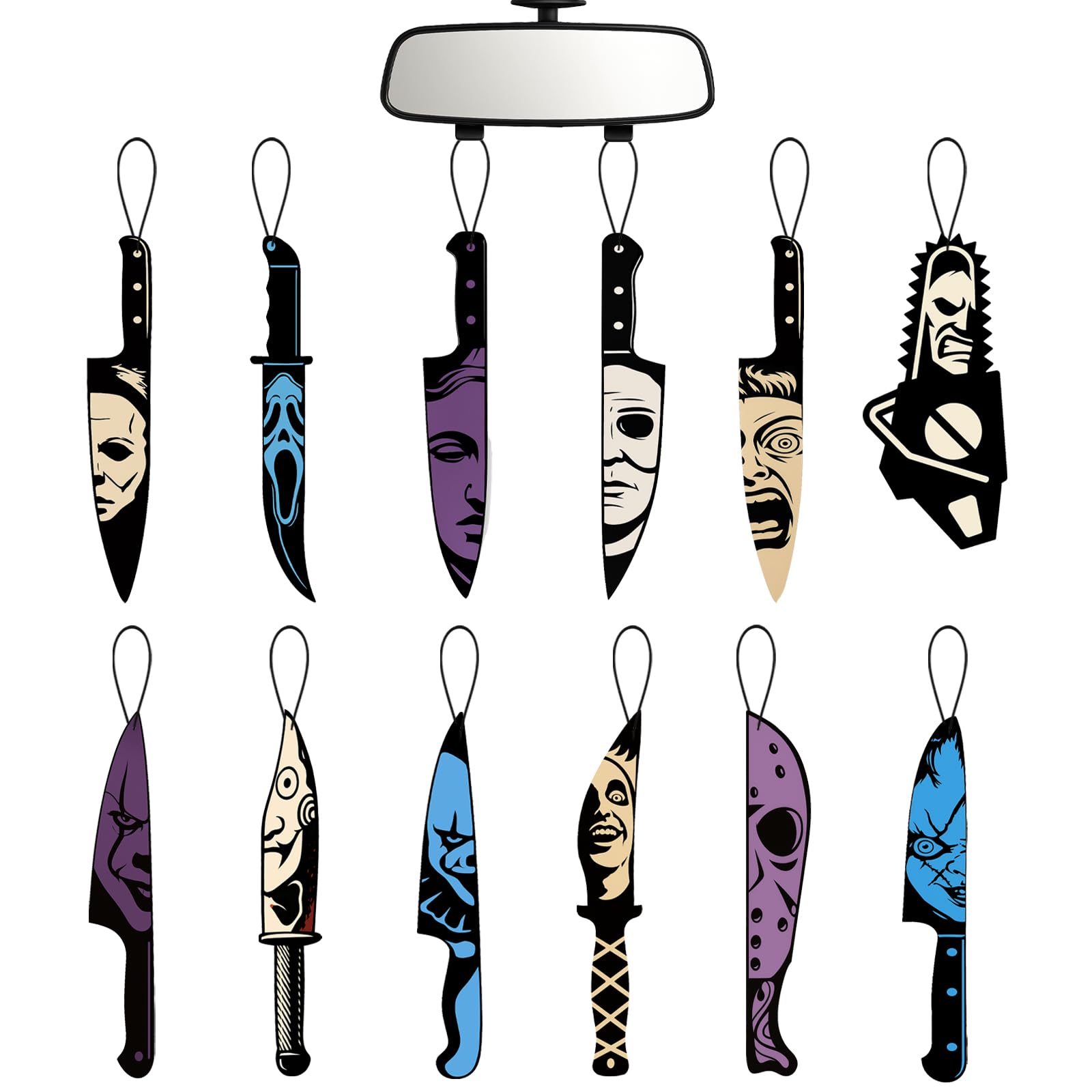 llyinglpdec Horror Car Air Fresheners 12-Pack, Scary Movie Hanging Decorations f