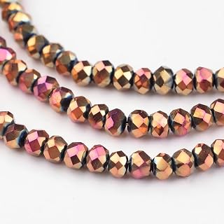 About 170 Strands Faceted Glass Rondelle Beads Rose Gold Plated Crystal Loose Beads for Jewelry Making Necklace Bracelet Earring DIY Crafts 3x2