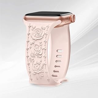Compatible with Apple Watch Strap 40mm 41mm 38mm 42mm 44mm 45mm 46mm 49mm Women Soft Silicone Band with Flower Pattern Embossed for iWatch Band Series SE Ultra 11 10 9 8