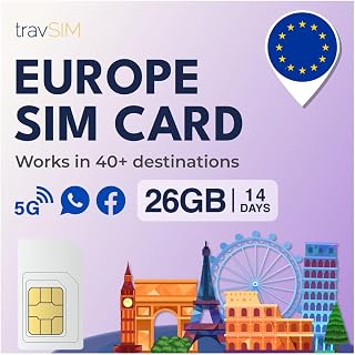 Europe SIM Card with 26GB of Data (4G/5G speeds) | Valid for 14 Days | Data Only SIM | Use VOIP apps for Browsing and Messaging | Works in Over 40 Destinations (UK, Switzerland, France, Italy & More)