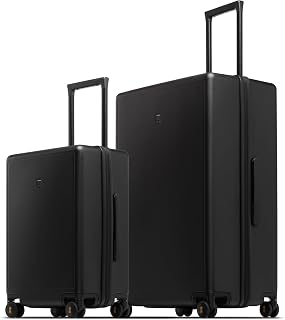 LEVEL8 Suitcase Set of 2 Carry on Suitcase Hand Luggage Suitcases 100% PC Trolley Case Micro-Diamond Textured Design, Carry-on with 8 Spinner Wheels,TSA Approved(Black, 2-Piece Set,40L/105L)