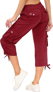 MoFiz Women's Cargo Hiking Capri Pants Lightweight Quick Dry Running Athletic Casual Outdoor Button Pockets