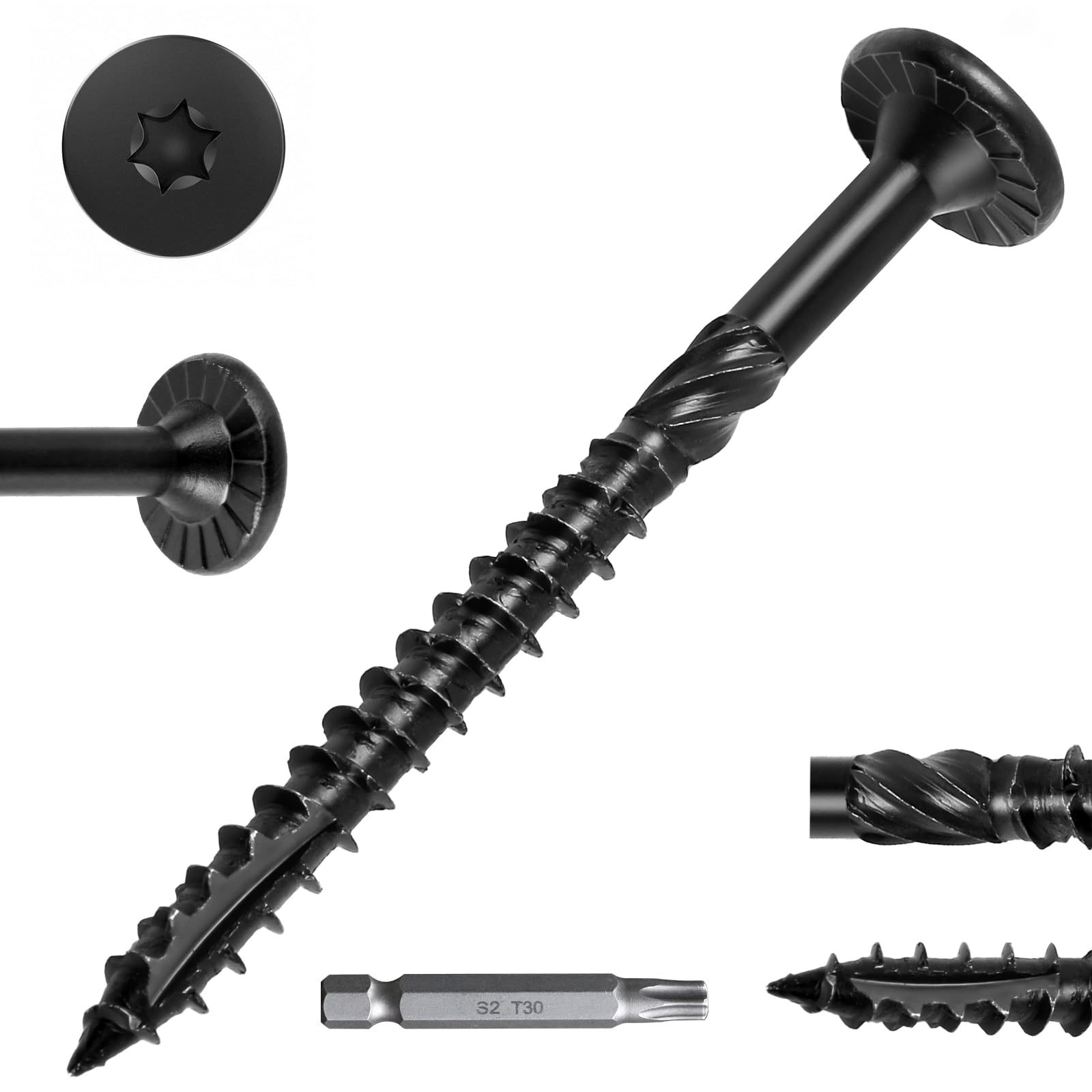 FMhotu #14 Heavy-Duty Wood Screws (2-7/8 Inch,50Pcs,Black) | Torx Drive Deck Scr