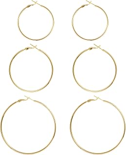 DAILY VIBES Simple Big Thin Hoop Earrings for Women Trendy, 3 Pairs