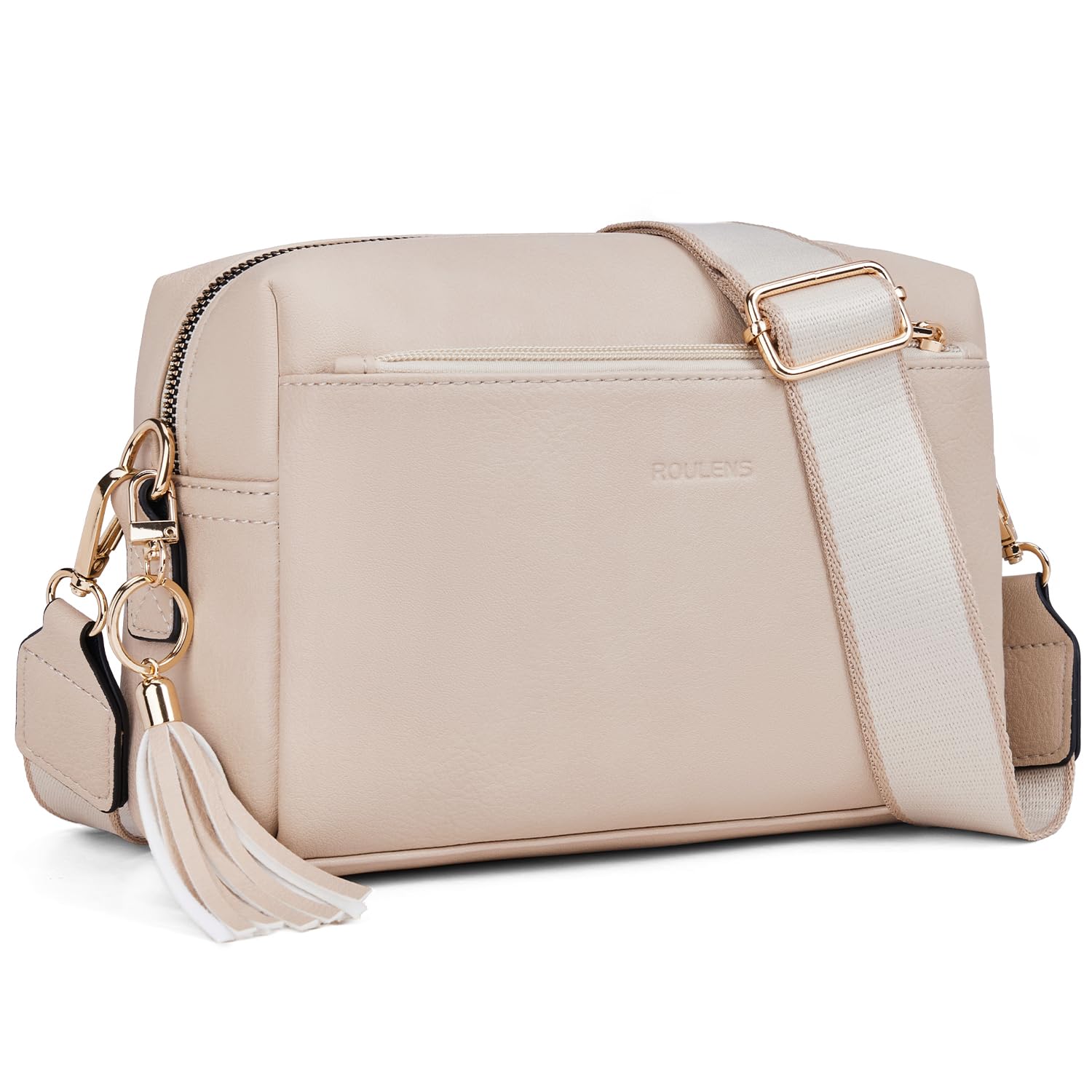 Roulens Small Triple-Zip Crossbody Bag for Women, Vegan Leather Phone Purse