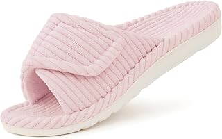 Litfun Orthopedic House Slippers for Women with Adjustable Arch Support, Indoor Slippers Open Toe Corduroy