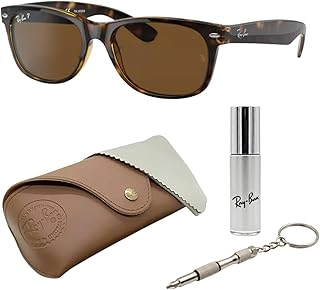 Ray-Ban RB2132 New Wayfarer Square Sunglasses, Glasses Set | Exclusive Case & Care Kit | Polished Tortoise/Polarized B-15 Brown