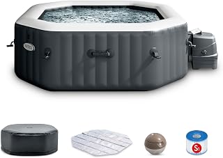 INTEX 28433EP PureSpa Bubble Deluxe Spa Set: Includes Energy Efficient Spa Cover – 120 Bubble Jets – Octagonal Design – 4 Person Capacity – 71" x 71" x 28"