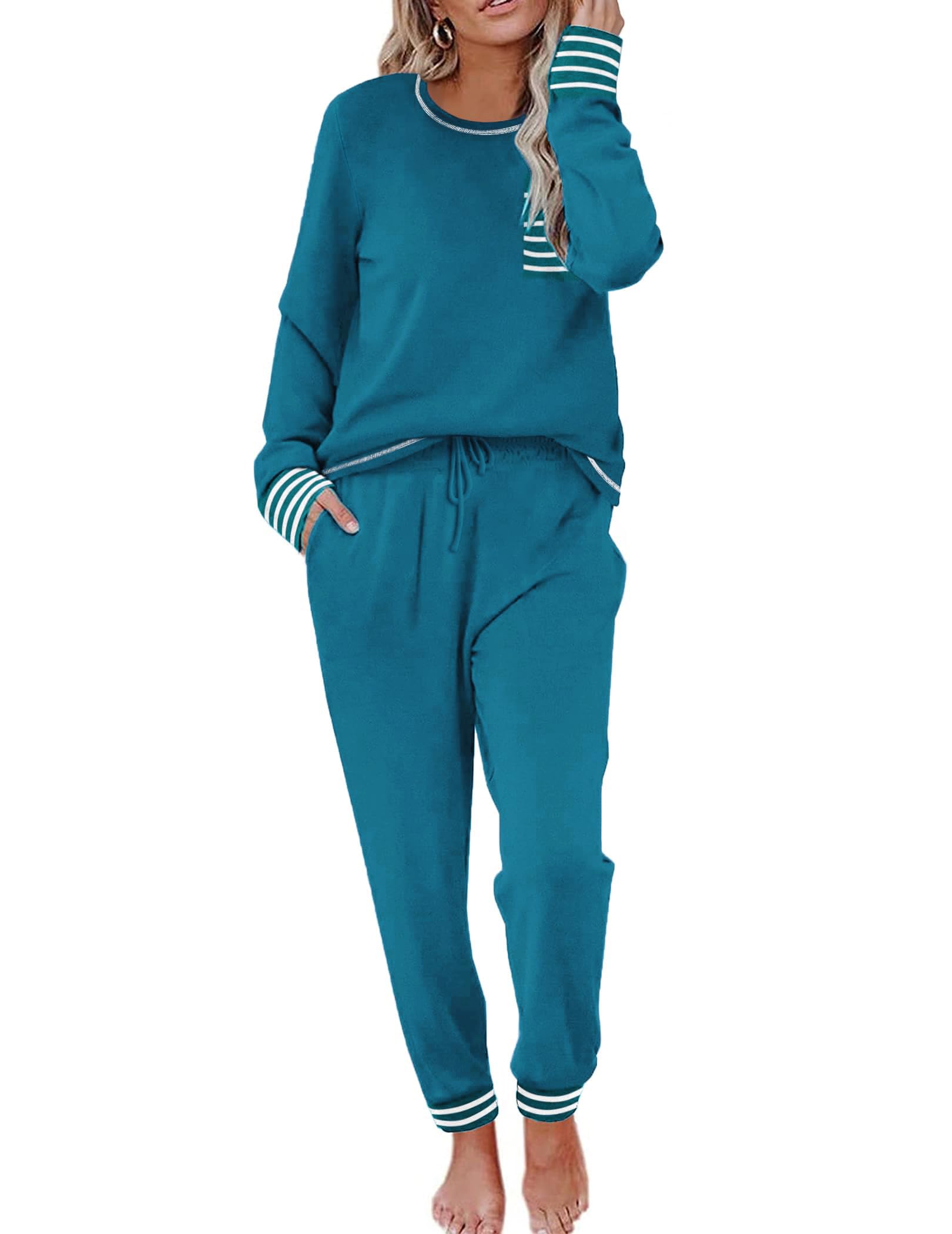 Ekouaer Pajamas Women Long Sleeve Sleepwear Long Pants Soft Loungewear