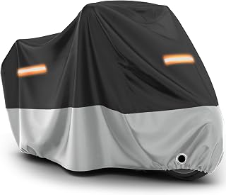 Favoto Motorcycle Cover Waterproof Outdoor Oxford Motorbike Cover for All Seasons – Rain, UV & Dust Protection with Lock Hole, Windproof Buckles & Elastic Hem (96.5 x 41.3 x 49.2 inches)