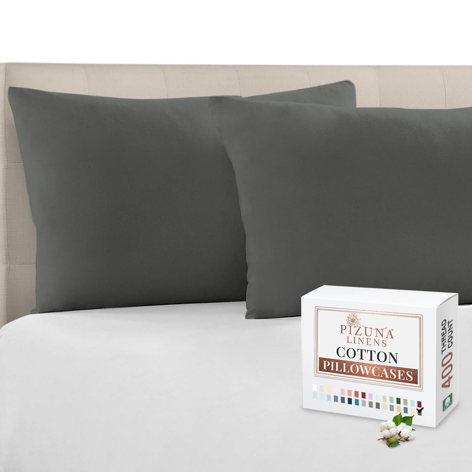 Pizuna 100% Cotton Housewife Pillowcases 2 Pack Dark Grey 48x74cm