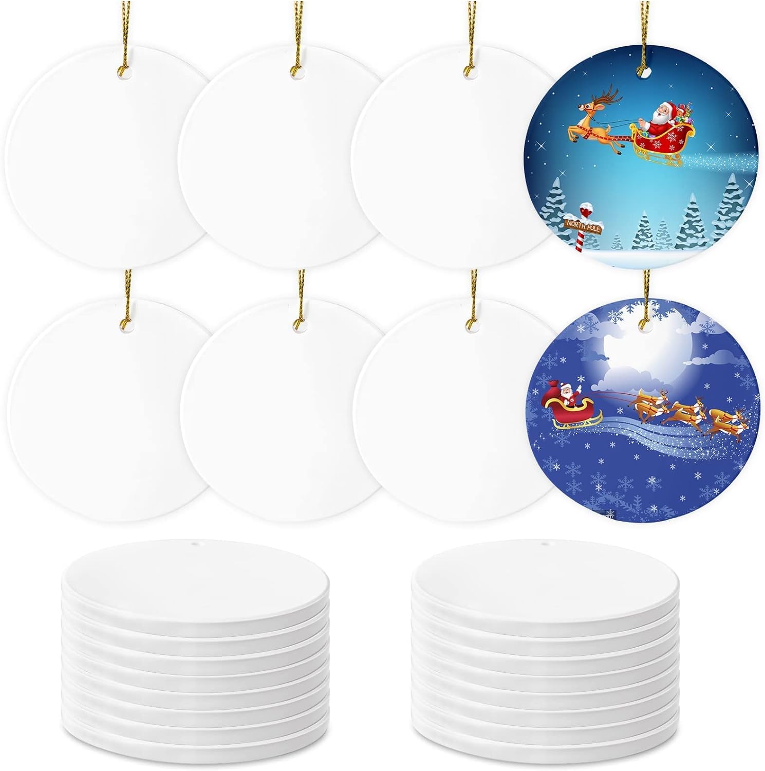 Sublimation Ceramic Ornaments - Bulk White Round Porcelain Ornament Blanks for H