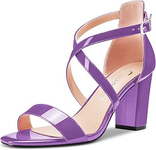 Castamere Women's High Block Chunky Heel Open Toe Cross Strappy Sandals Wedding Party 8.5 CM Heels