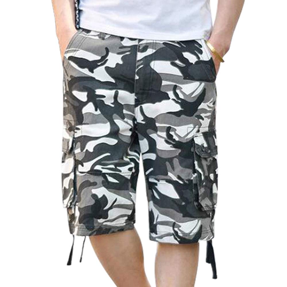 ELETOP Mens Casual Cargo Shorts Elastic Waist Relaxed Fit Multi Pocket Work Carg