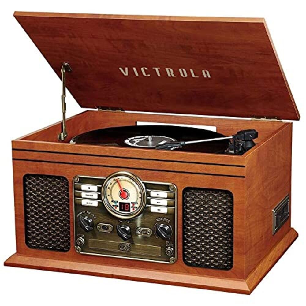 Victrola Quincy - 6-in-1 Bluetooth Record Player - Mahogany | Plays vinyl, CD, c