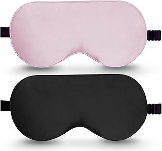 BeeVines 100% Silk Sleep Mask, 2 Pack 100% Blackout Eye Mask for Sleeping | Natural Pure Silk Eye Shade, Real Silk Eye Cover for Sleeping, with Adjustable Strap, Reduces Puffy Eyes, Traveling Gifts