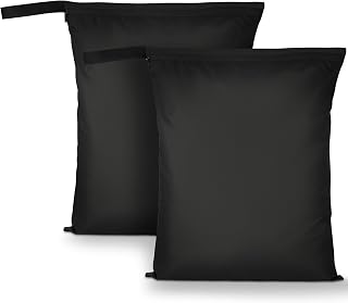 AOOSA 2PCS Wet Bags for Baby Items, Wet Swimsuits, Beach, Camping(Black) | Waterproof Travel Laundry Bag, Reusable Cloth Diaper Bags with Handle & Zipper, Washable Travel Tote Organizer Yoga Bag