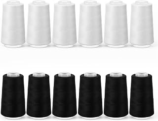 12 Pack Black &amp; White Serger Thread for Serger Sewing Machine, 40S/2 3000Y Polyester Serger Thread Cones, All Purpose Sewing Thread for Overlock, Quilting, and Garment Stitching
