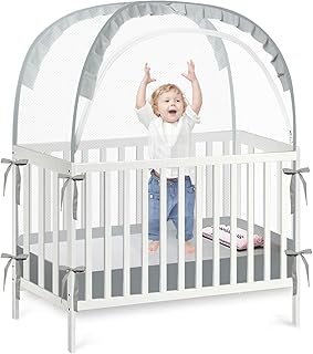 PandaEar Pop Up Crib Tent to Keep Baby from Climbing Out, Breathable Crib Net Mesh Canopy, Babies Crib Cover with Zipper, Easy Installation (Grey)