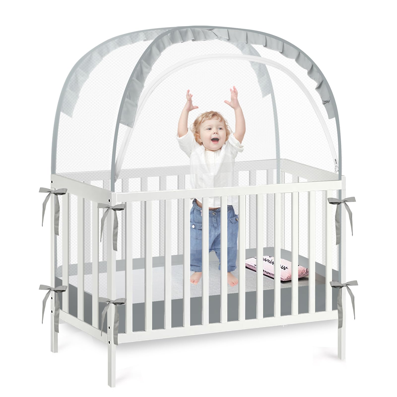 PandaEar Pop Up Crib Tent to Keep Baby from Climbing Out, Breathable Crib Net Me