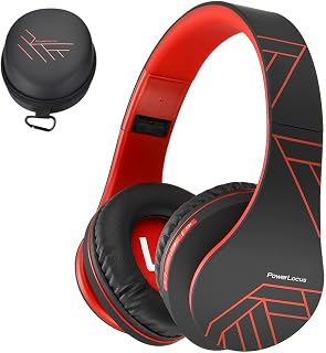 PowerLocus P2 – Wireless Bluetooth Headphones, Foldable Headphones, Bluetooth Headset with Stereo Sound Micro SD/TF, FM with Microphone and Audio Cable for Mobile, PC, Tablet – Black/Red