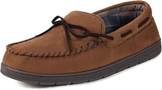 ULTRAIDEAS Pantuflas tipo mocasín Luke de microgamuza con lazo para interiores y exteriores, Café, 43 EU