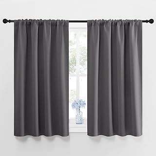NICETOWN Blackout Kitchen Curtains 45 Inches Long, W42 x L45, Grey | Thermal Insulated, Room Darkening, 2 Panels, Privacy Rod Pocket, Small Window Covering