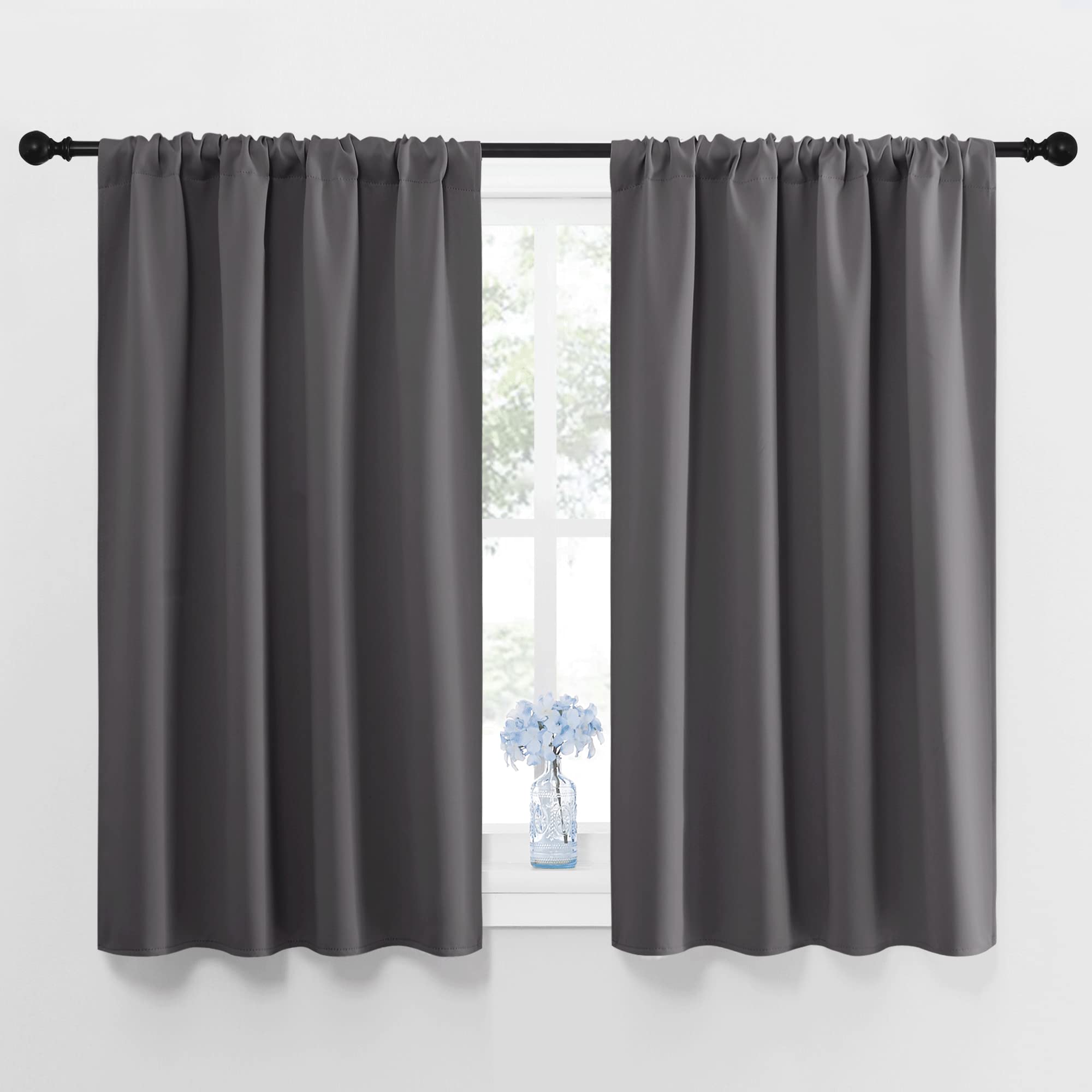 NICETOWN Blackout Kitchen Curtains 45 Inches Long, W42 x L45, Grey | Thermal Ins