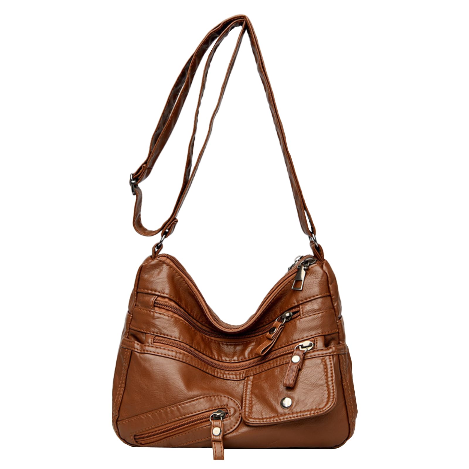 LassZone Women Shoulder Bag Soft PU Leather Crossbody Bag Multi-Pocket Crossbody
