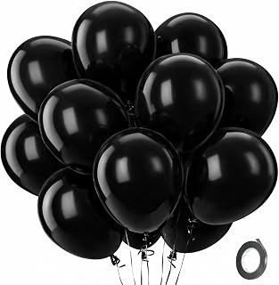 QIFU Black Balloons 100 Pack Party Latex Balloons - 12 Inch Matte Birthday Party Balloon Helium Balloon With 1 Ribbon For Black Birthday Decorations For Men Wedding Anniversary Graduation Retire
