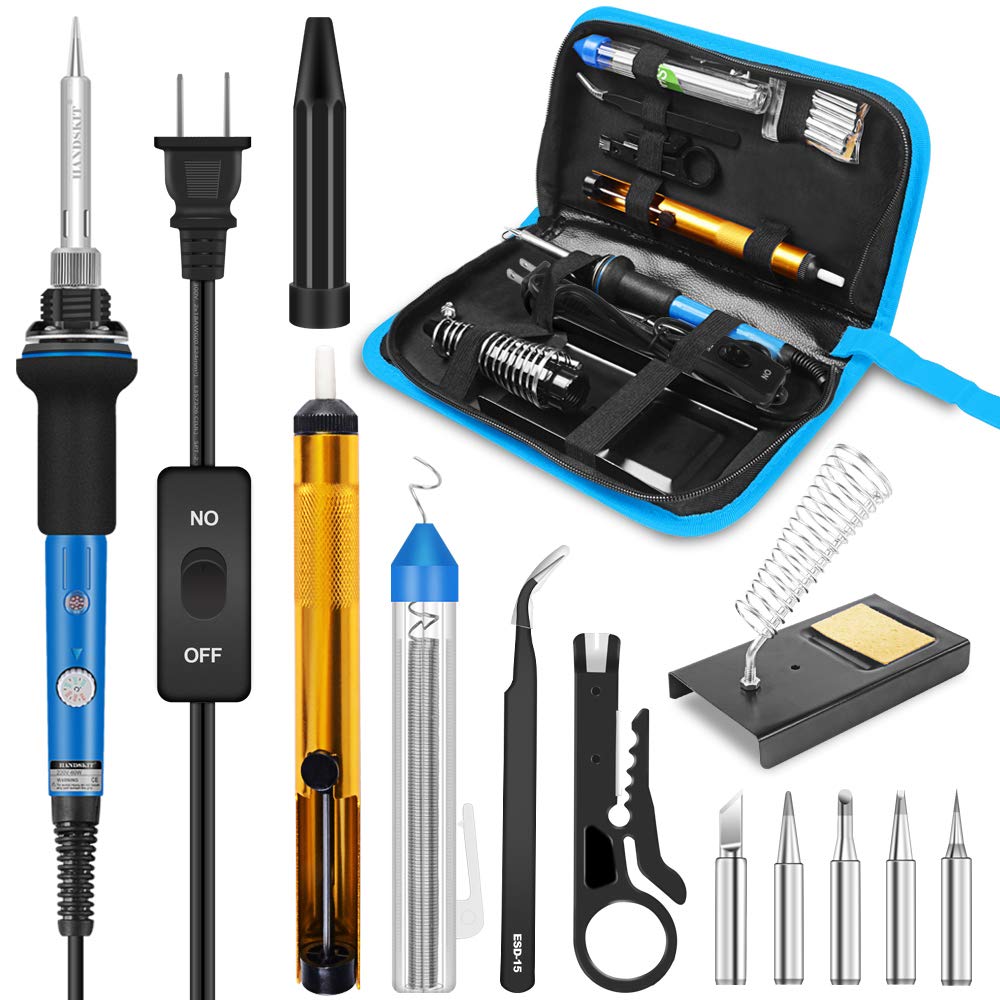 HANDSKIT Soldering Iron Kit, 60W Adjustable Temperature Welding Tool, 5pcs Solde