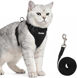 Cat Harness and Leash Set Soft Mesh Walking Adjustable Breathable Cat Harness and Leash Set Reflective Black S