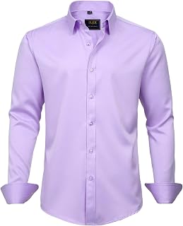 J.Ver Camisa de hombre de color liso, elástica, manga larga, corte regular, camisas para hombre, camisas informales, fáciles de planchar, camisa de negocios, traje de camisa, lavanda, L