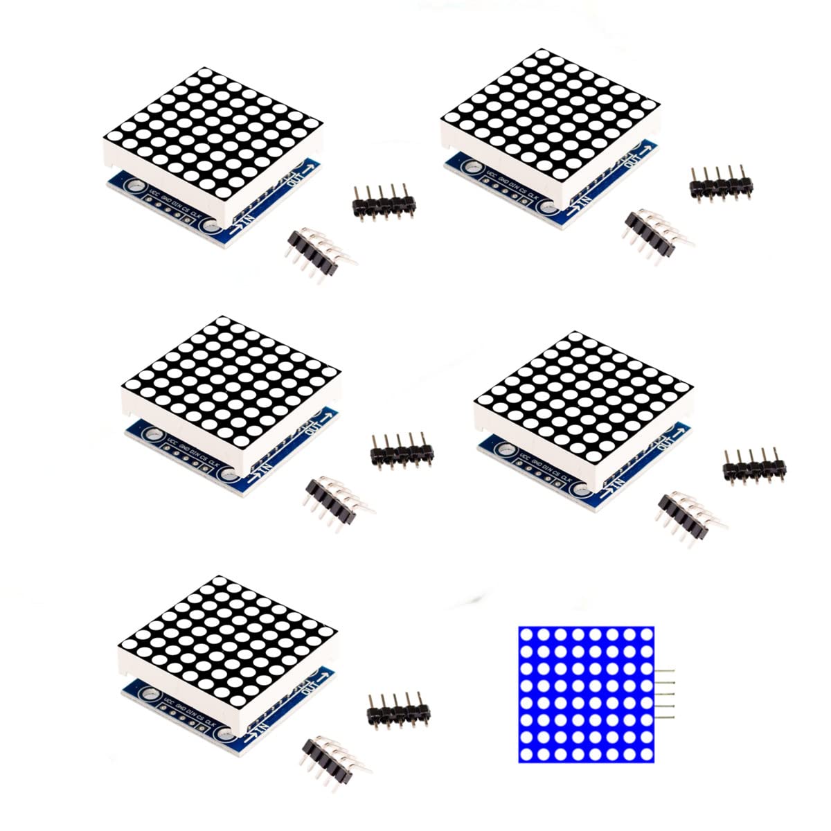 Azuocn 5PCS MAX7219 8x8 Dot Matrix LED Display Module 5V MCU Control MAX7219 LED