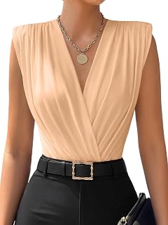 LYANER Women V Neck Ruched Sleeveless Tank Top