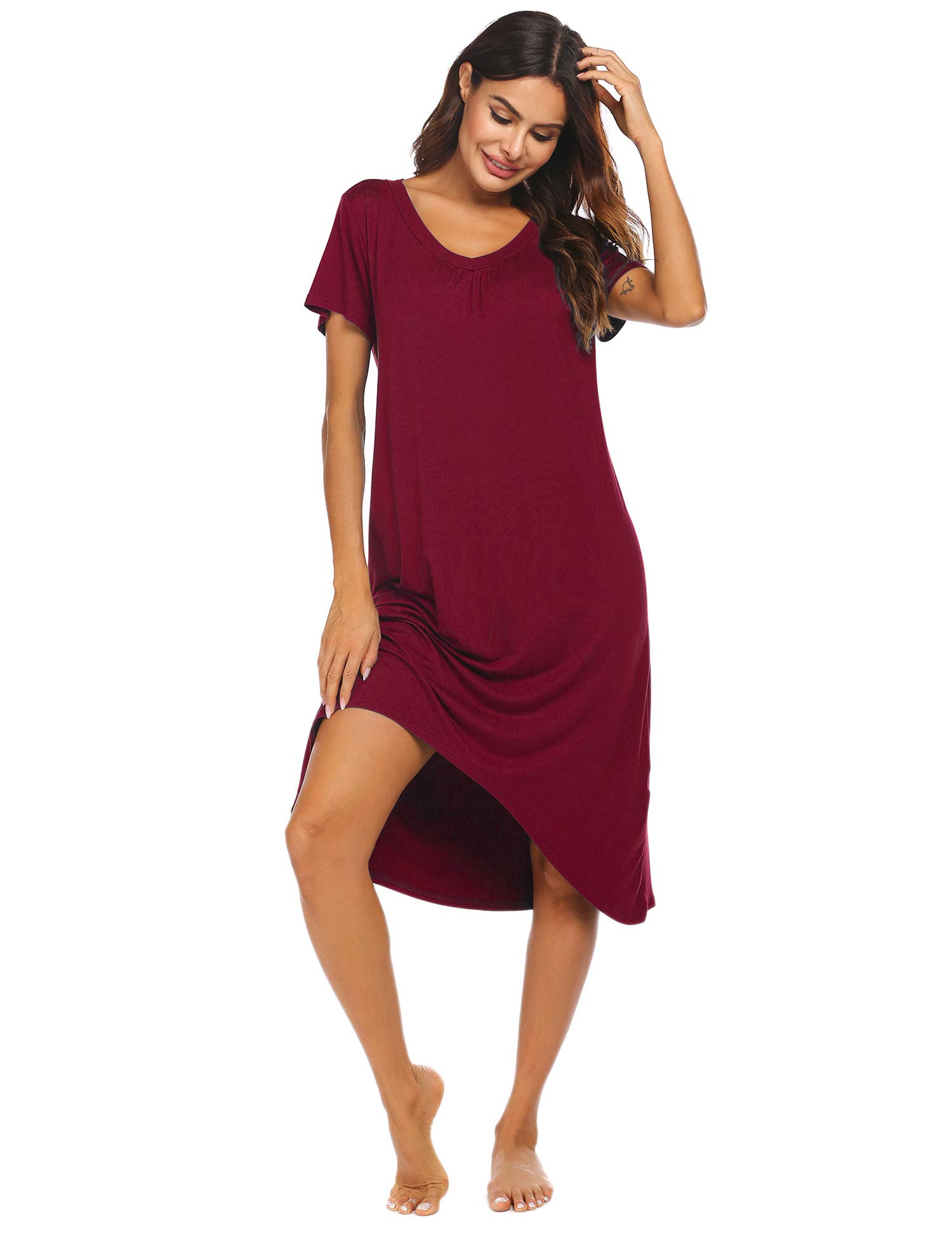 Ekouaer Nightgowns for Women Short Sleeve Night Gowns Plus Size Night Shirt