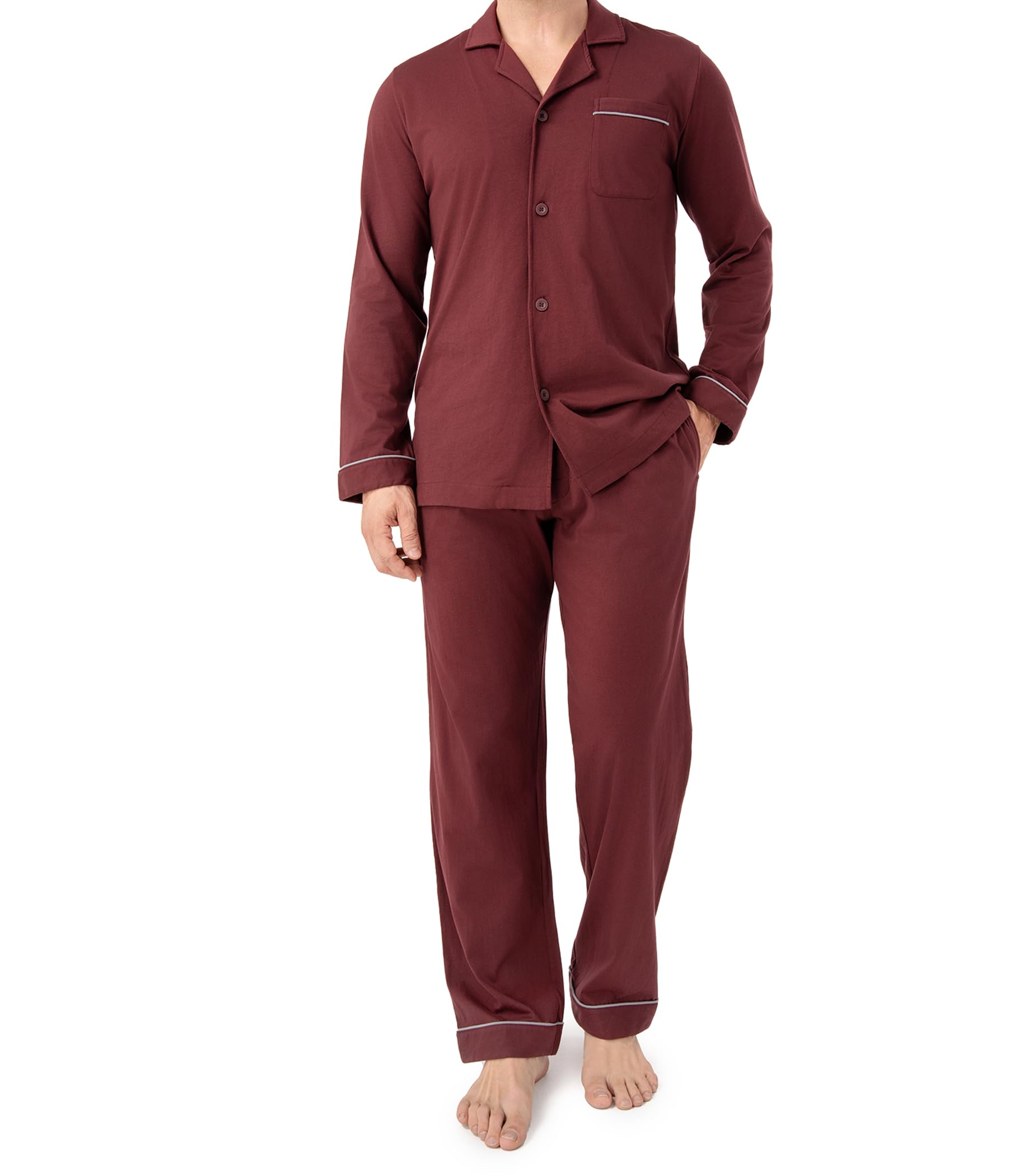 DAVID ARCHY Mens Pajamas Set Soft Cotton Notched Collar Pajamas for Men Long Sle
