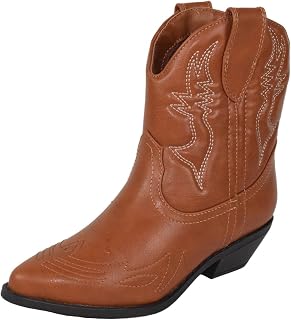 Soda Women Cowgirl Cowboy Western Stitched Ankle Boots Pointed Toe Short Booties Rigging-S (Wide Fit Available)