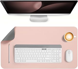 Desk Mat, Desk Mat Double-Sided Non-slippery Waterproof Desk Pad Faux Leather PVC Laptop Mat for Office and Home (Pink Grey, 33 x 60 cm)