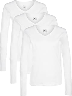 berydale Damen Langarm-T-Shirts, 100% Baumwolle, V-Ausschnitt