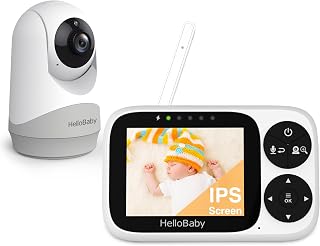 HelloBaby Baby Monitor No WiFi, 3.2" IPS Screen, Night Vision | VOX Mode, Temperature Display, Pan-Tilt-Zoom, 2 Way Talk, Cry Detection, Lullabies Feeding Alarm and 1000ft Range