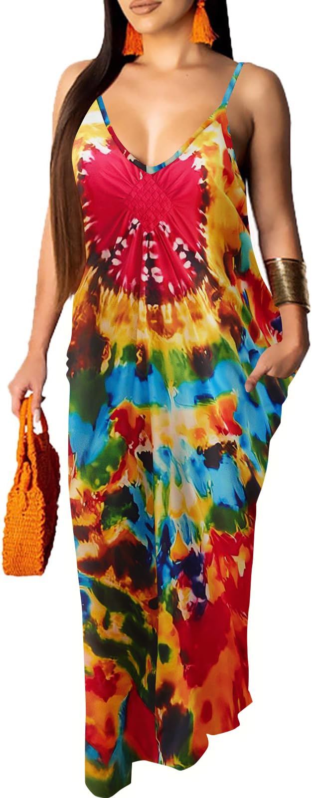 PerZeal Women's Summer V Neck Maxi Dress with Pockets