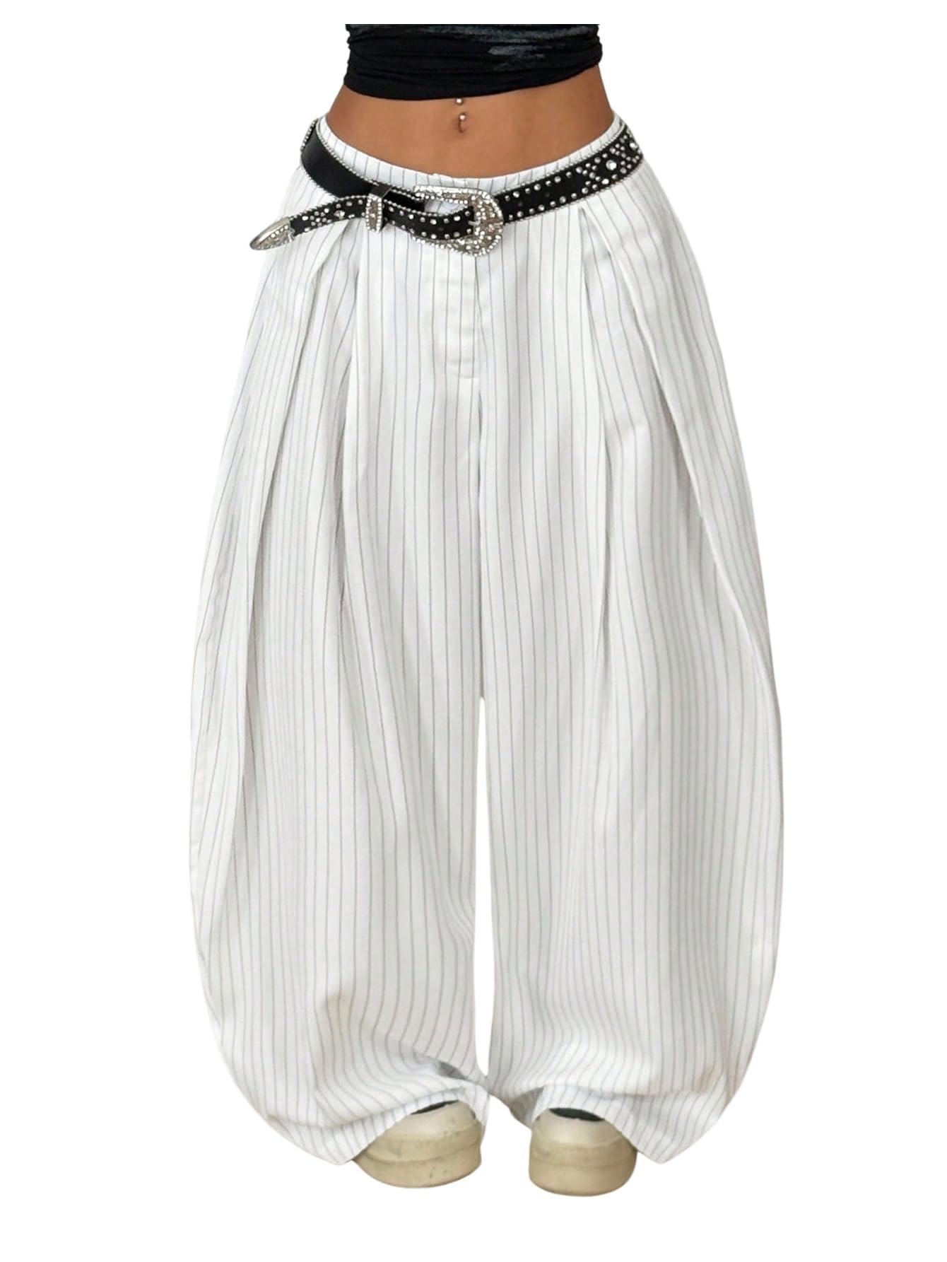 GORGLITTER Women's Barrel Pleated Oversized Wide Leg Cargo Pants