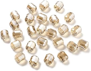 100 Pieces Faceted Glass Beads Electroplated Column Glass Beads Crystal Spacer Beads for Jewellery Making Necklace Bracelet Supplies DIY Crafts 9 x 8 mm Burlywood