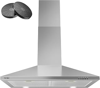 Hermitlux 30 inch Range Hood, Stainless Steel Wall Mount Kitchen Vent Hoods | Ducted/Ductless Convertible, Charcoal Filter, 3 Speed Fan, LED Light, Push Button Control