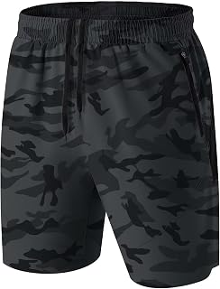HMIYA Mens Running Shorts Sport Gym Breathable Zip Pockets