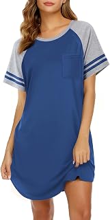 Ekouaer Camisones para mujer, de manga corta, cuello redondo, con bloques de color, pijamas, ropa de dormir suave
