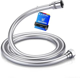GRIFEMA Smooth Shower Hose 1.5m, Flexible PVC Shower Pipe, Anti-Kink | Leakproof, Universal G1/2 Fit with Brass Connectors & Washers, Durable Replacement Hose for Bathing, Silver